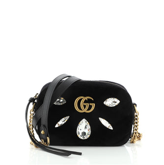 Gucci GG Marmont Shoulder Bag Crystal Embellished Matelasse Velvet Mini