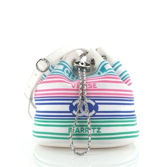 Chanel Venise Biarritz Drawstring Bucket Bag Striped Canvas with Leather Medium