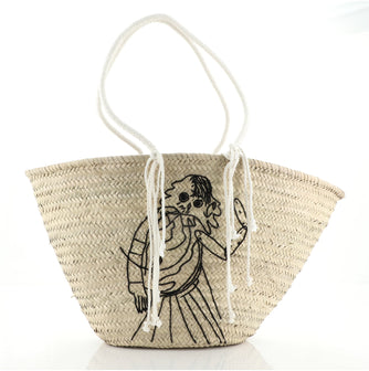 Celine Classic Panier Bucket Bag Limited Edition Embroidered Woven Straw Large