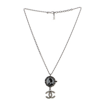 Chanel CC Portrait Pendant Necklace Metal with Faux Pearls