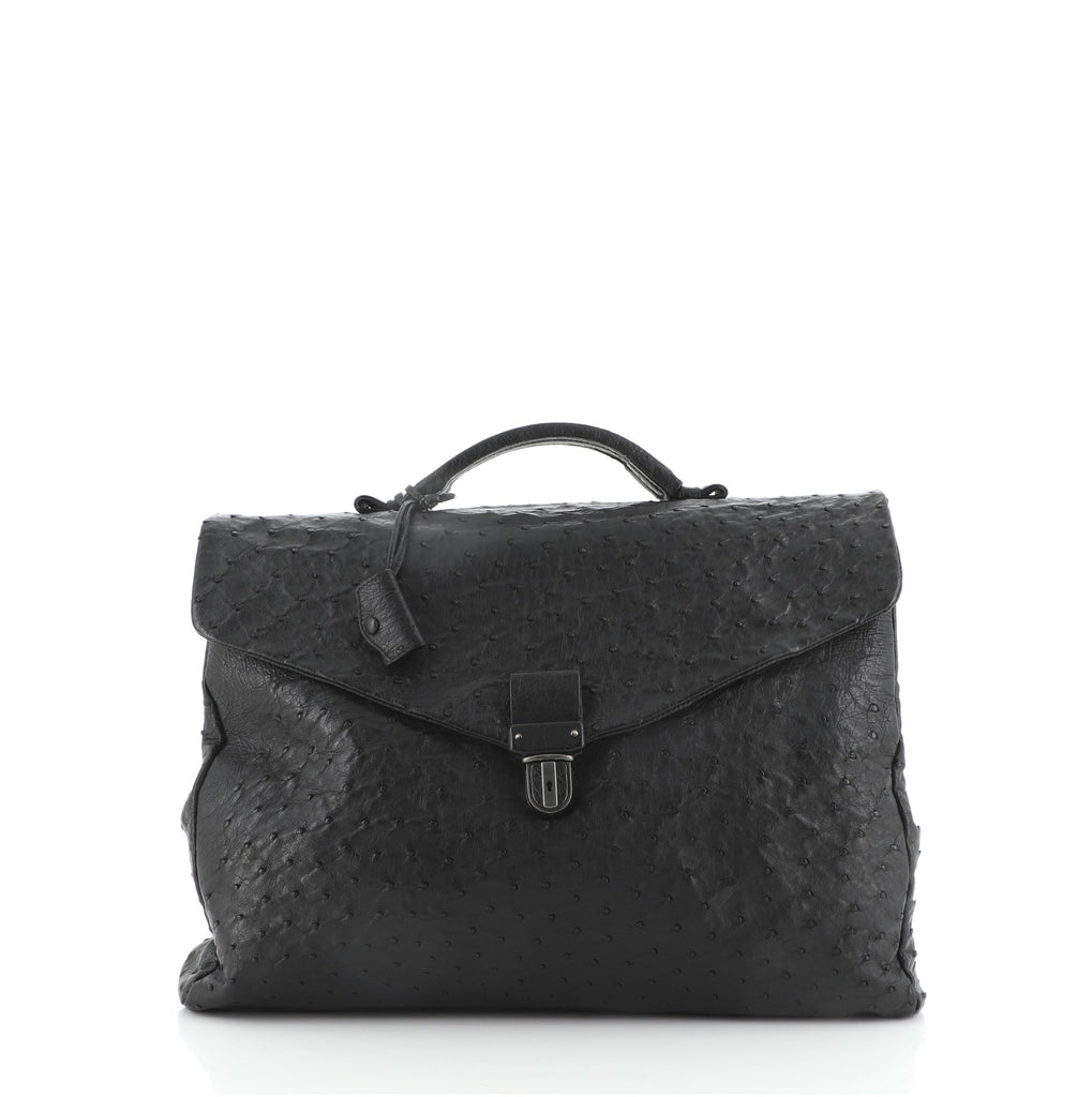 BOTTEGA VENETA オーストリッチ ビジネスバッグ Bottega Veneta Envelope Briefcase Ostrich Large Black 674681