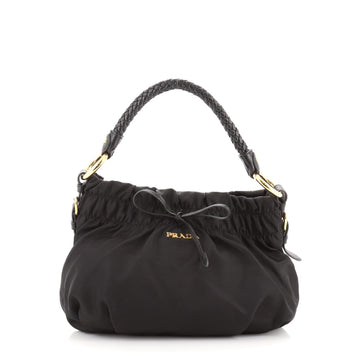 Prada Woven Handle Bow Hobo Tessuto Small
