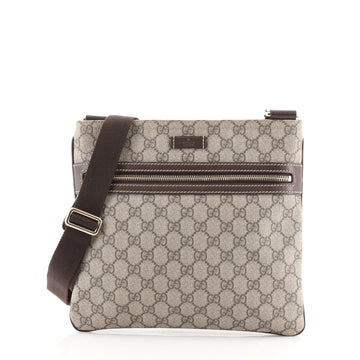 Gucci Front Zip Flat Messenger Bag GG Coated Canvas Medium
