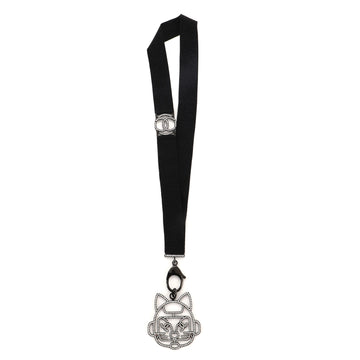 Chanel Cat Robot Lanyard Necklace Grosgrain with Crystal Embellished Metal