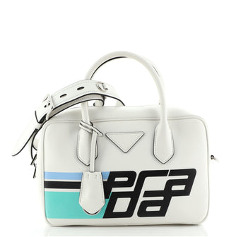 Prada Logo Convertible Bowling Bag Printed Leather Medium