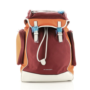 Burberry Double Pocket Drawstring Backpack Nylon with Leather Medium
