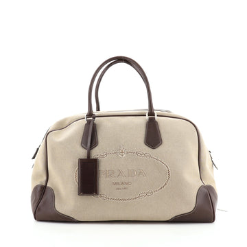 Prada Logo Boston Bag Canvas with Leather XL