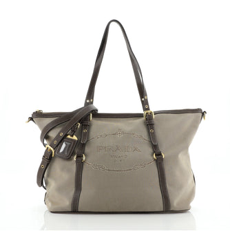 Prada Logo Convertible Tote Canvas with Leather Large