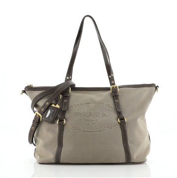 Prada Logo Convertible Tote Canvas with Leather Large
