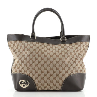 Gucci Lovely Hearts Interlocking G Open Tote GG Canvas Large