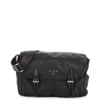 Prada Zip Buckle Messenger Bag Tessuto Large