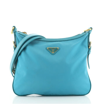 Prada Zip Top Messenger Bag Tessuto with Leather Medium