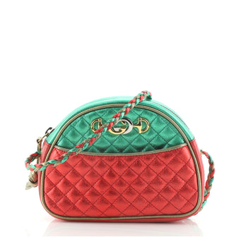 Gucci Trapuntata Camera Shoulder Bag Quilted Laminated Leather Mini