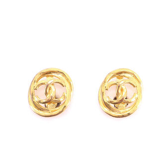 Chanel Vintage Round CC Cutout Clip-On Earrings Metal