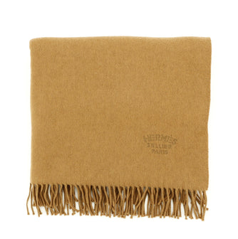 Hermes Logo Fringe Scarf Embroidered Cashmere