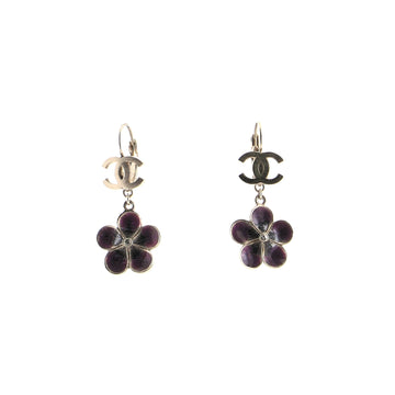 Chanel CC Flower Dangle Earrings Metal with Enamel and Crystal