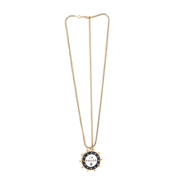 Chanel La Pausa Wheel Pendant Long Necklace Metal with Resin and Crystals