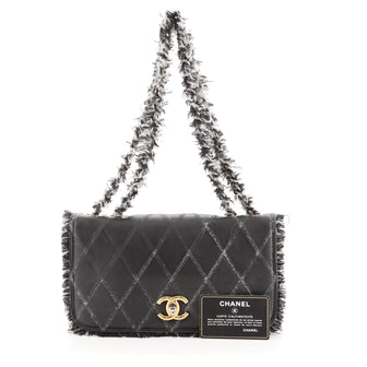 Chanel Tweedy Flap Bag Quilted Lambskin and Tweed Medium Black 675328