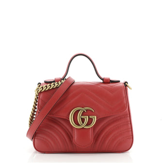 Gucci GG Marmont Top Handle Flap Bag Matelasse Leather Mini
