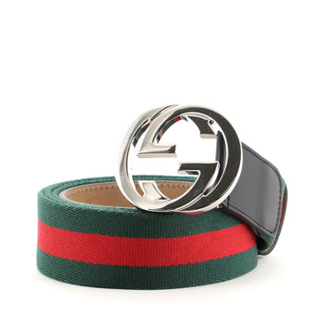 Gucci Interlocking G Web Belt Canvas and Leather Wide