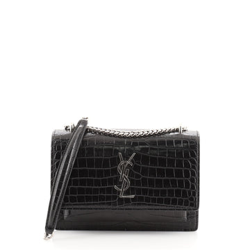 Saint Laurent Sunset Chain Wallet Crocodile Embossed Leather