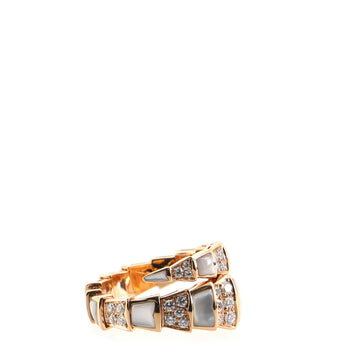 Bvlgari Serpenti Viper One-Coil Ring 18K Rose Gold with Mother of Pearl and Pave Diamonds