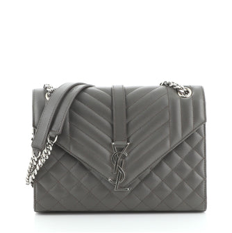 Saint Laurent Classic Monogram Envelope Satchel Quilted Leather Medium