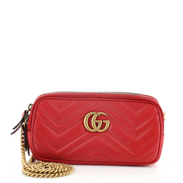 Gucci GG Marmont Triple Zip Chain Bag Matelasse Leather Mini