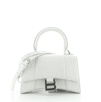 Balenciaga Hourglass Top Handle Bag Crocodile Embossed Leather XS