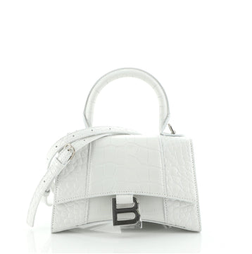 Balenciaga Hourglass Top Handle Bag Crocodile Embossed Leather XS