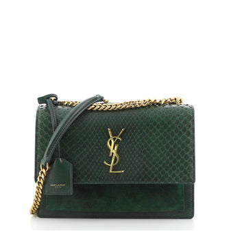 Saint Laurent Sunset Crossbody Bag Python with Leather and Suede Medium
