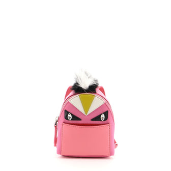Fendi Monster Backpack Bag Charm Nylon with Leather and Fur Micro