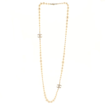 CC Long Necklace Faux Pearls and Metal