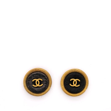 Chanel Vintage CC Round Button Clip-On Earrings Metal and Wood