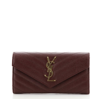 Saint Laurent Classic Monogram Flap Wallet Matelasse Chevron Leather Large