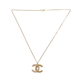 Chanel CC Long Pendant Necklace Crystal Embellished Metal