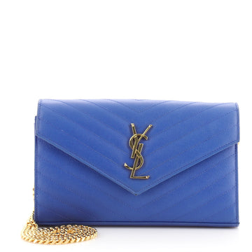 Saint Laurent Classic Monogram Wallet on Chain Matelasse Chevron Leather Medium