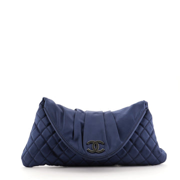 Chanel CC Half Moon Clutch Quilted Satin Large
