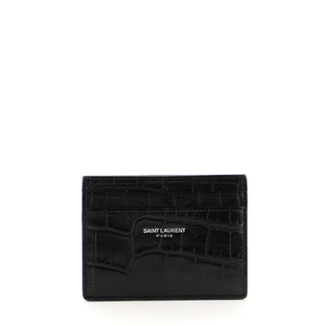 Saint Laurent Logo Card Holder Crocodile Embossed Leather