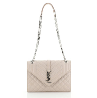 Saint Laurent Classic Monogram Envelope Satchel Quilted Leather Large