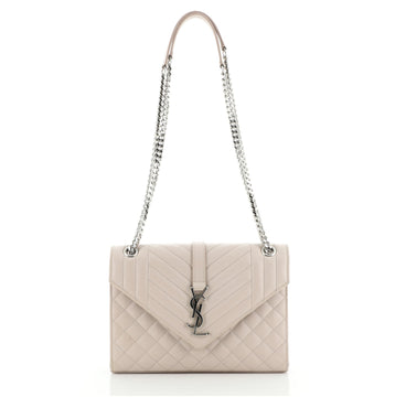 Saint Laurent Classic Monogram Envelope Satchel Quilted Leather Large