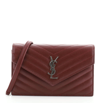 Saint Laurent Classic Monogram Wallet on Chain Matelasse Chevron Leather Small