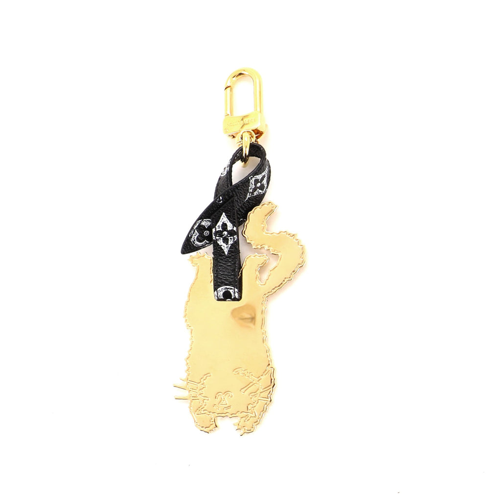 LOUIS VUITTON Catogram Flying Cat Bag Charm Key Holder Gold Black 490402