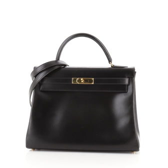 Hermes Kelly Handbag Black Box Calf with Gold Hardware 32