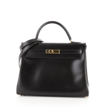 Hermes Kelly Handbag Black Box Calf with Gold Hardware 32
