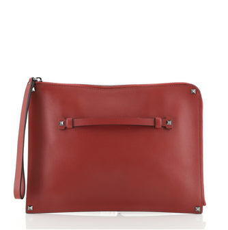Valentino Rockstud Hand Zip Clutch Leather Large