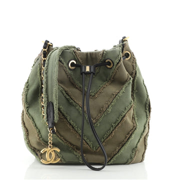 Chanel Drawstring Bucket Bag Chevron Canvas Patchwork Small