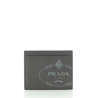 Prada Logo Card Holder Printed Saffiano Leather