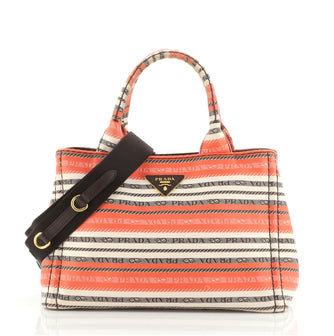 Prada Canapa Convertible Tote Striped Canvas Mini