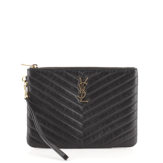Saint Laurent Classic Monogram Wristlet Pouch Matelasse Chevron Leather Small
